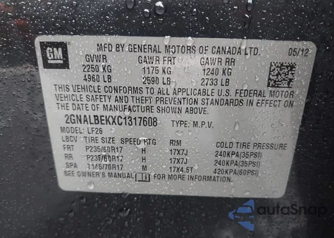 2012 Chevrolet Equinox Ls z USA, uszkodzony, nr VIN 2GNALBEKXC1317608